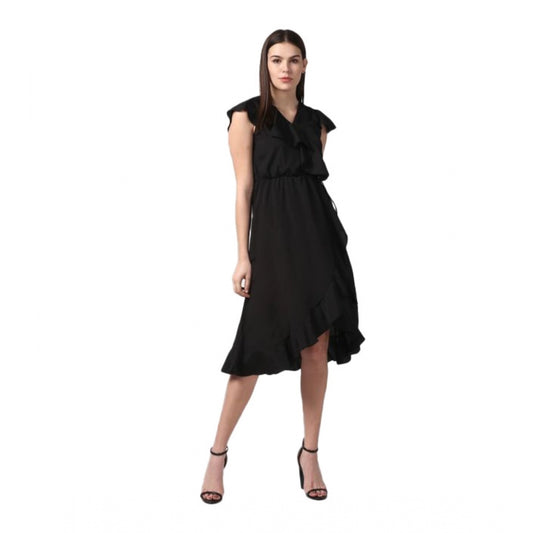 Luxurious Polyester Ruffled Cap Sleeve Knee Length Dress