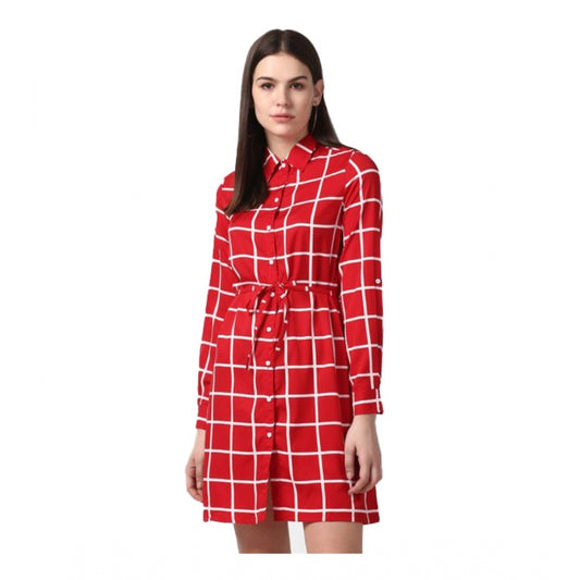 Sophisticated Polyester Checkered Long Sleeves Above Knee Dress