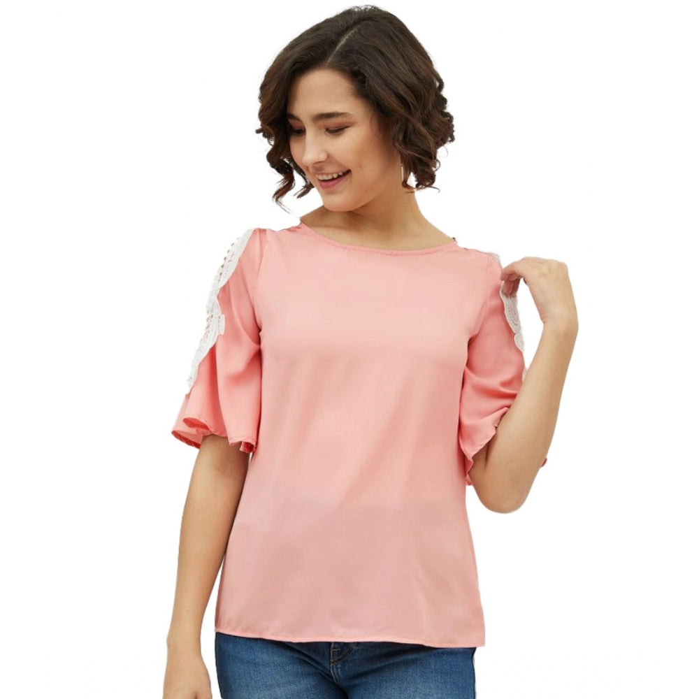 Appealing Polyester Lace Inserts Cold Shoulder Top