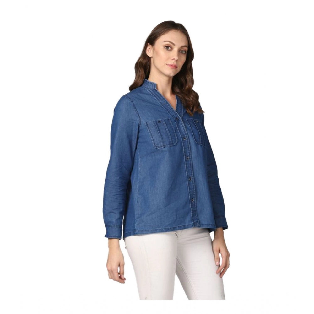 Glorious Denim Solid Long Sleeves Top