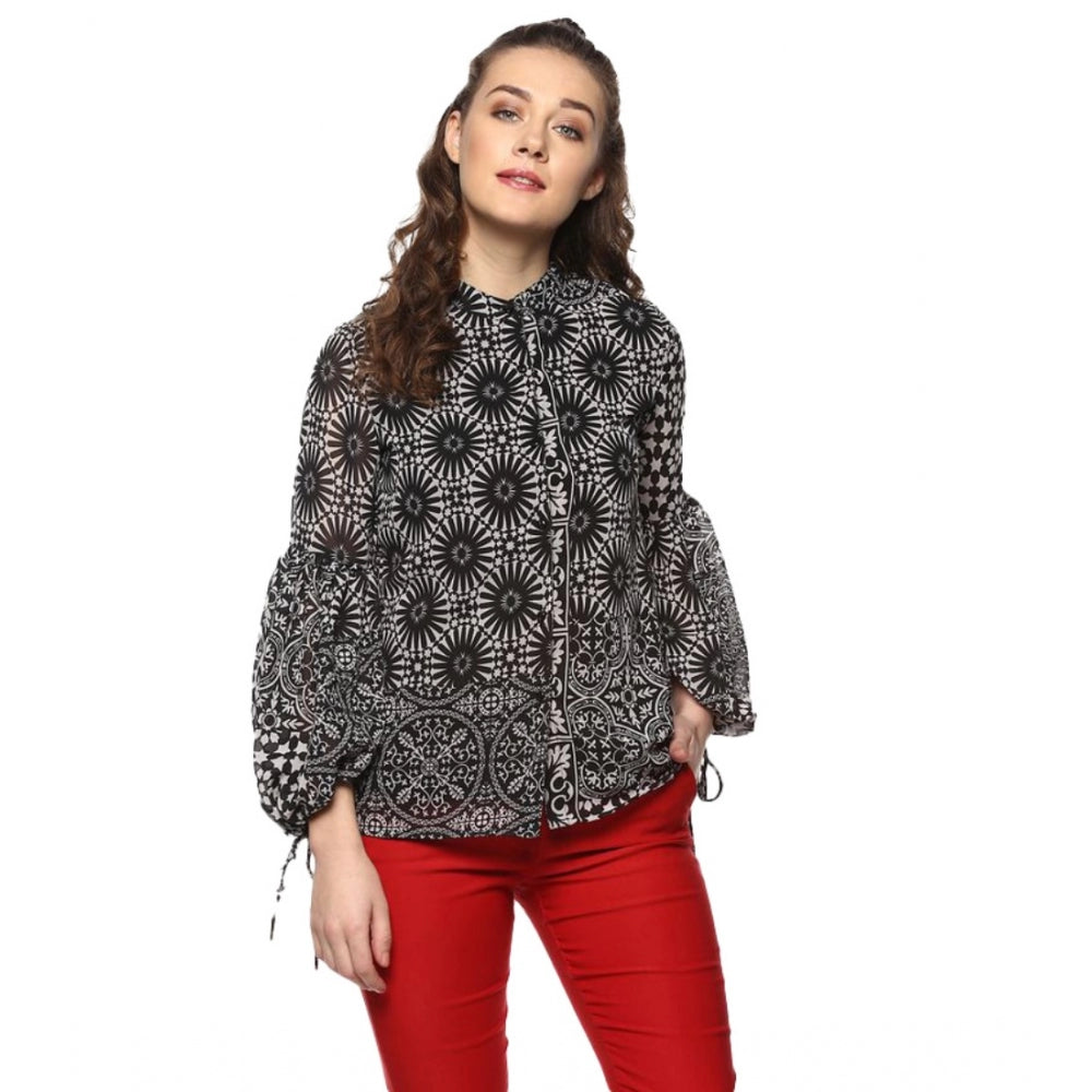 Dashing Polyester Printed Balloon Sleeve Top