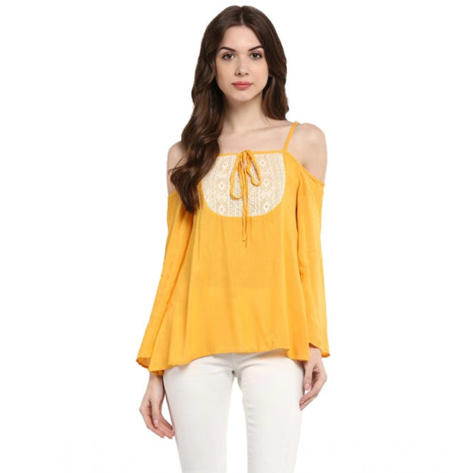 Modish Rayon Embellished Cold Shoulder Regular Top