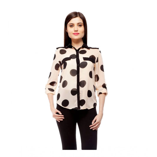 Dashing Polyester Polka Roll Up Sleeve Standard Length Shirt