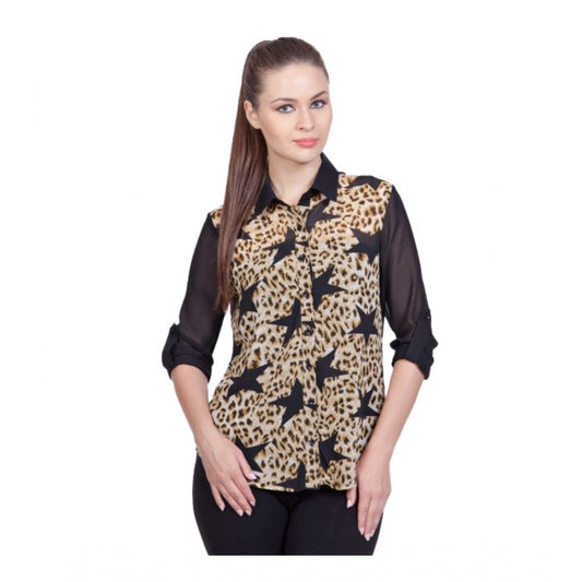 Luxurious Polyester Printed Roll Up Sleeve Standard Length Shirt