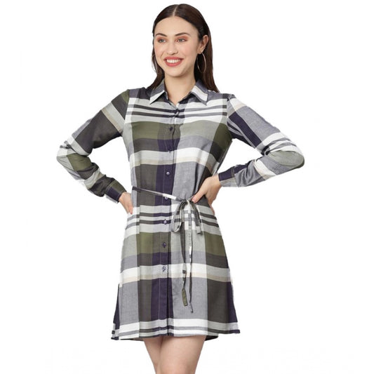 Fantastic Cotton Checkered Long Sleeves Above Knee Dress