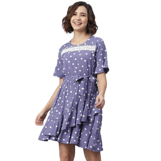 Dashing Polyester Polka Bell Sleeve Above Knee Dress