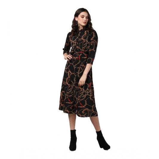 Incredible Polyester Chain Printed Roll Up Sleeve Below Knee Dress