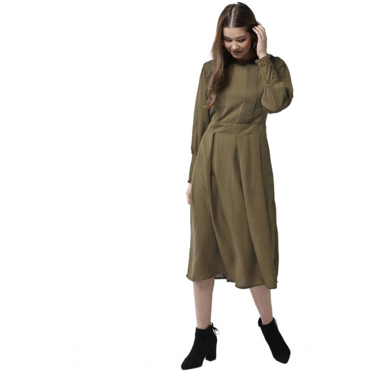 Appealing Polyester Pintuck Long Sleeves Below Knee Dress