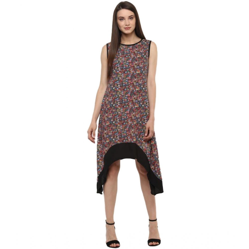 Luxurious Polyester Printed Sleeveless Knee Length Dress