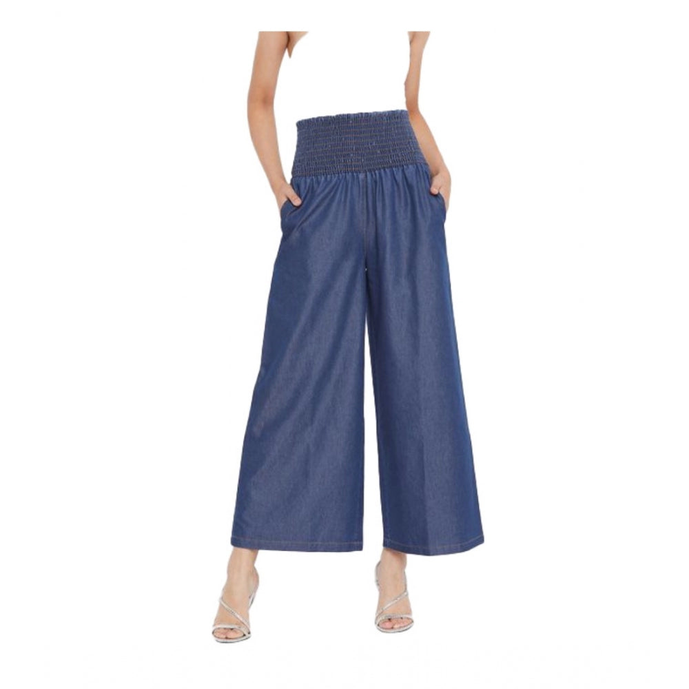 Glorious Denim Solid Smocked Trousers