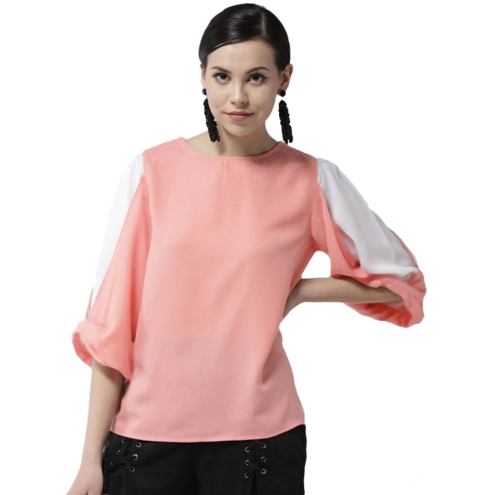 Sophisticated Polyester Colour Block Slit Sleeve Top