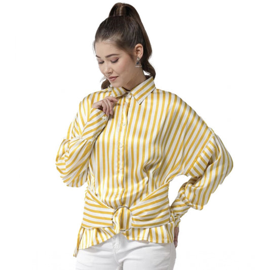 Modish Polyester Striped Long Sleeves Top