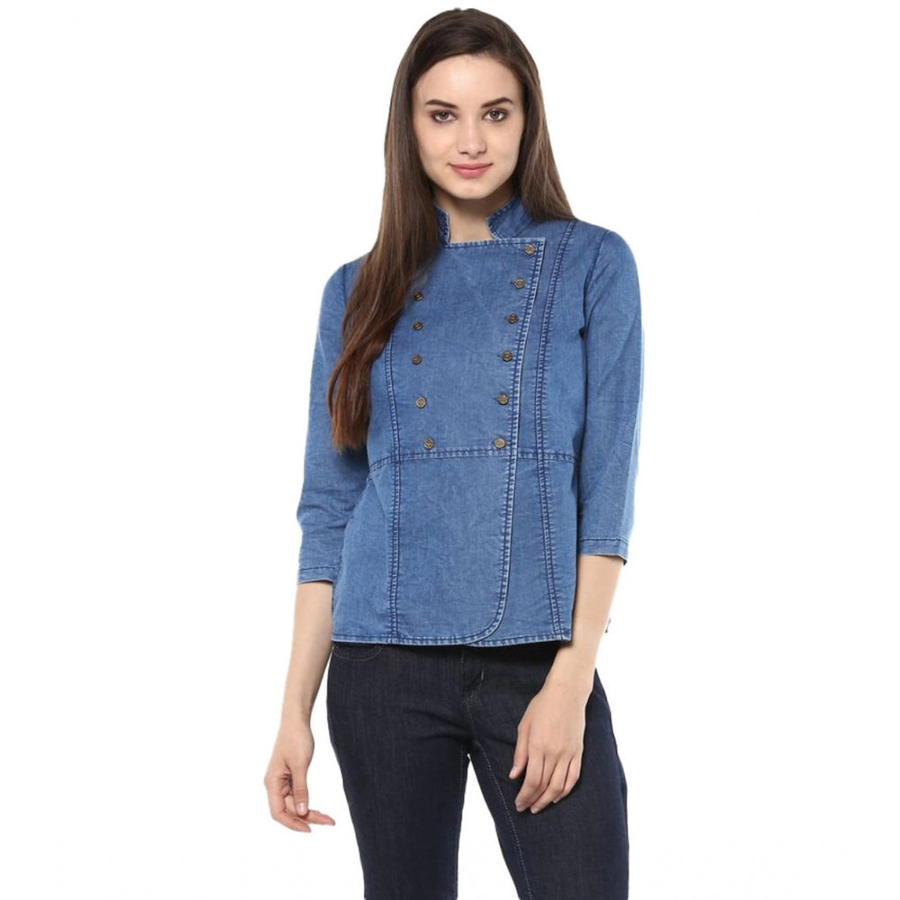 Superb Denim Solid Regular Top