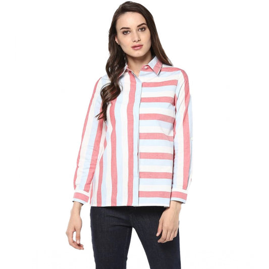 Fabulous Cotton Striped Roll Up Sleeve Regular Top