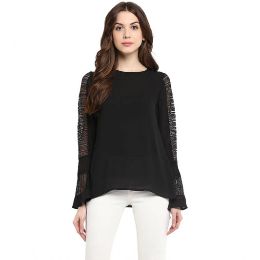 Appealing Polyester Georgette Self Design Bell Sleeve Regular Top