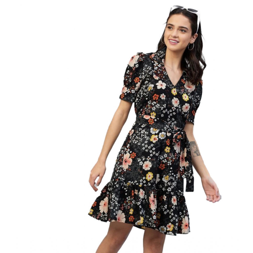 Appealing Polyester Floral Short Sleeve Above Knee Dress