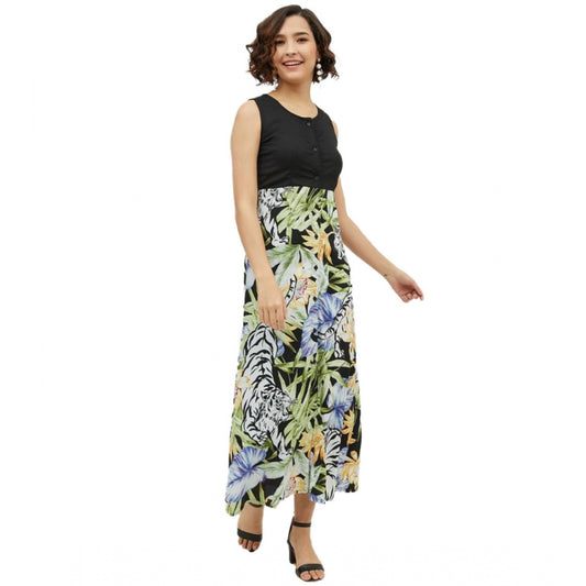 Modish Rayon Floral Sleeveless Calf length Dress