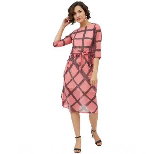 Incredible Polyester Checkered Below Knee Dress