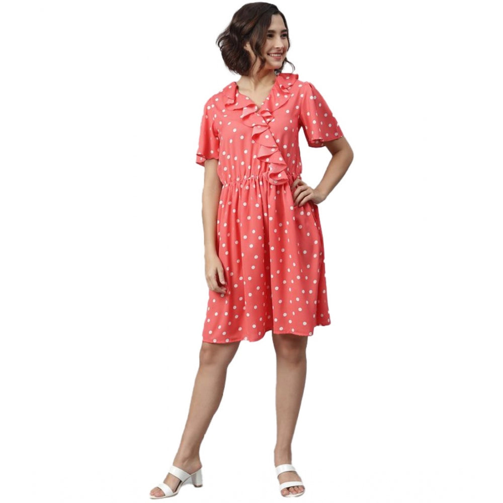 Dashing Polyester Polka Flutter Above Knee Dress