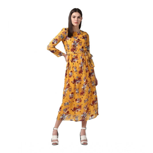 Appealing Polyester Floral Long Sleeves Calf length Dress