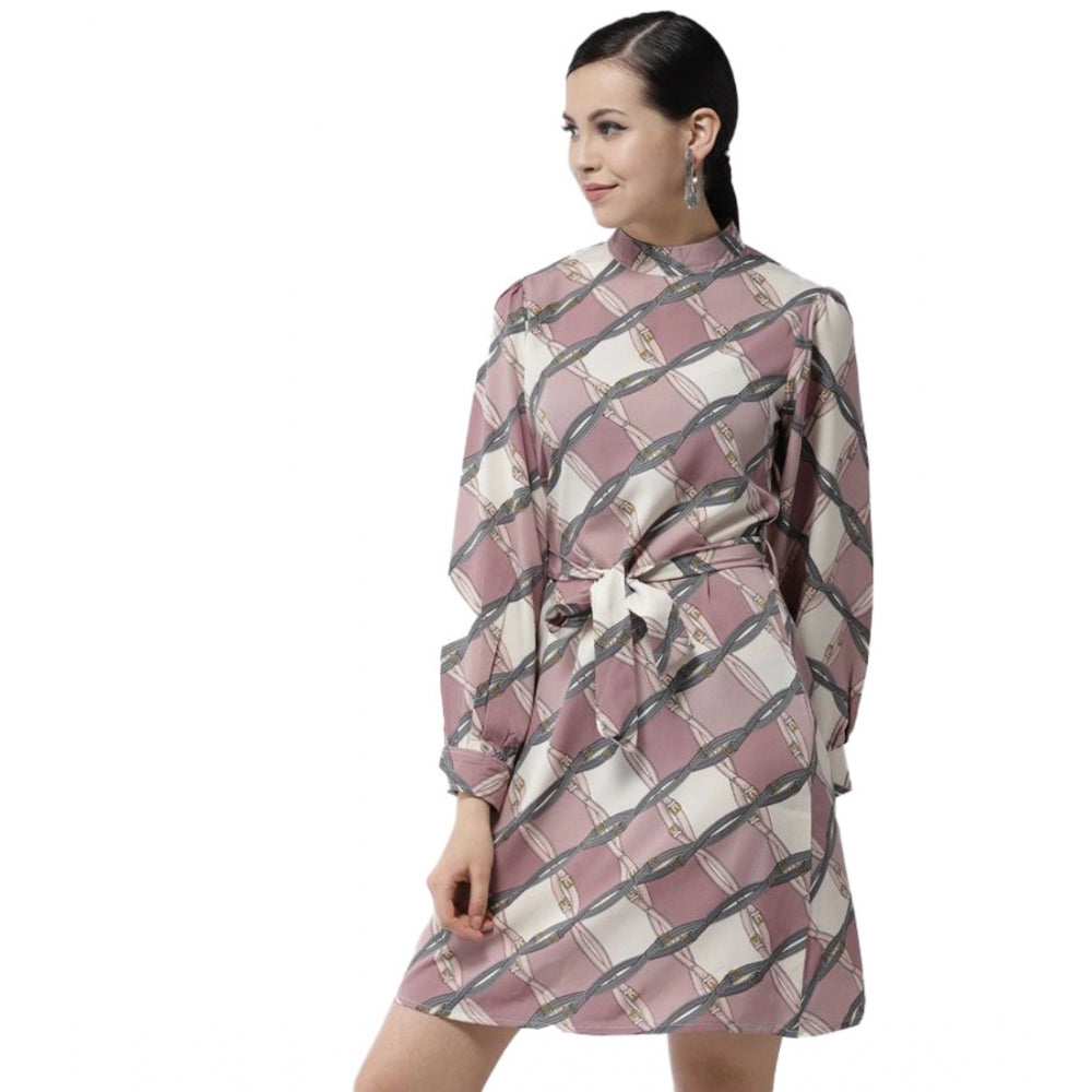 Sophisticated Polyester Checkered Long Sleeves Above Knee Dress