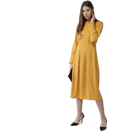 Appealing Polyester Pintuck Long Sleeves Below Knee Dress