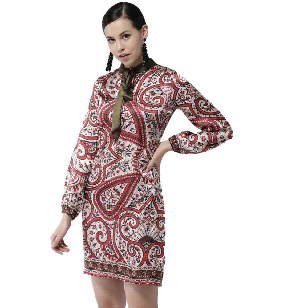 Dashing Polyester Printed Long Sleeves Above Knee Dress