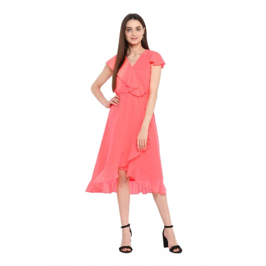 Luxurious Polyester Ruffled Cap Sleeve Below Knee Dress