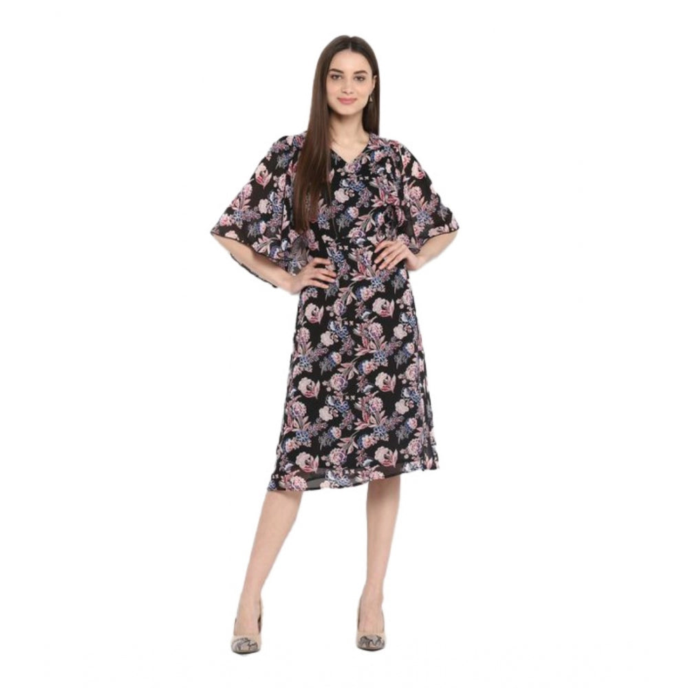 Appealing Polyester Floral Short Sleeve Knee Length Dress