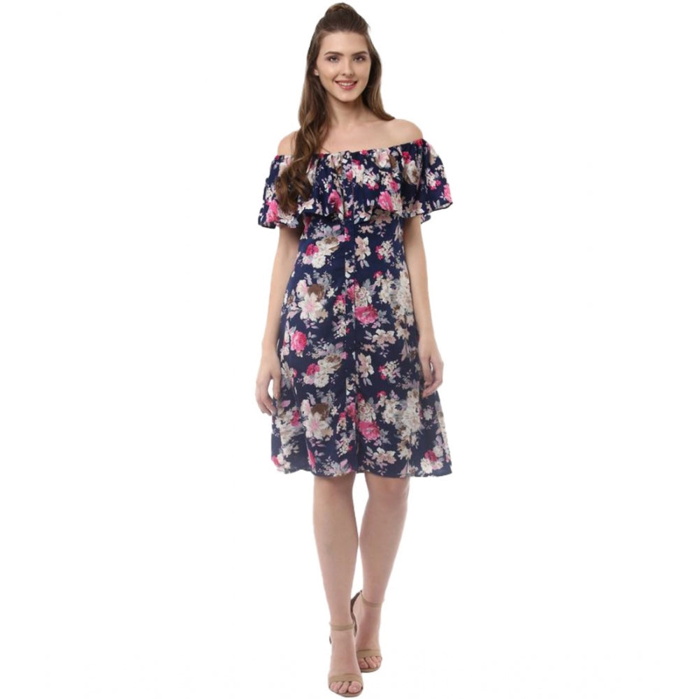 Sophisticated Polyester Crepe Floral Half Sleeve Above Knee Dress