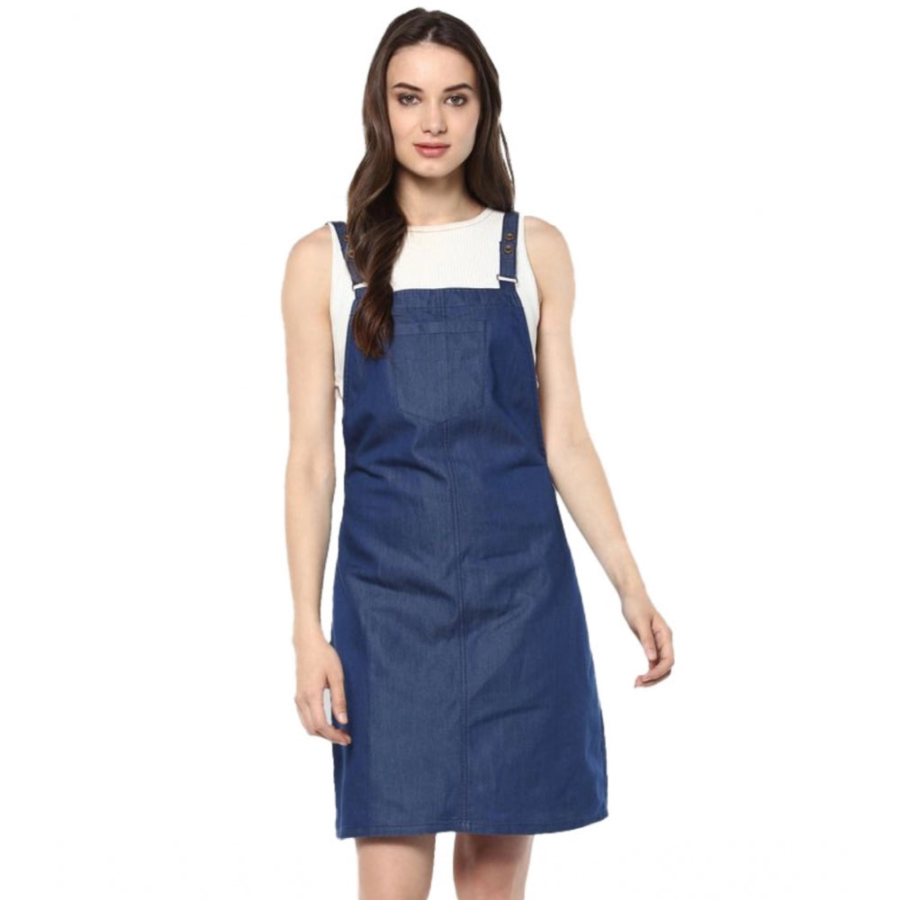 Glorious Denim Solid Shoulder Straps Above Knee Dress