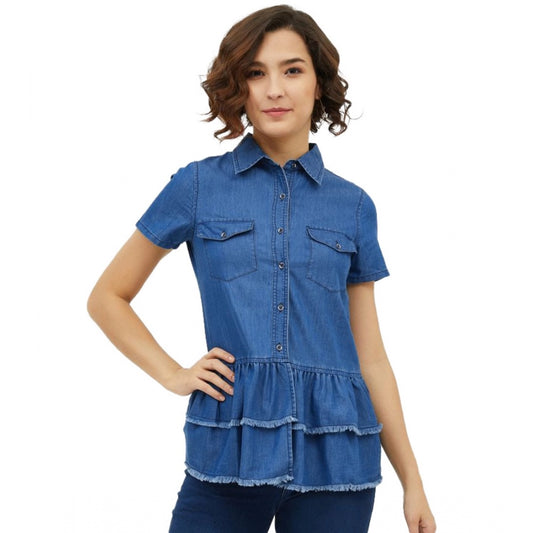 Superb Denim Peplum Short Sleeve Top