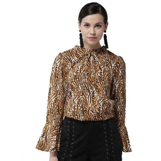 Dashing Polyester Printed Bell Sleeve Top