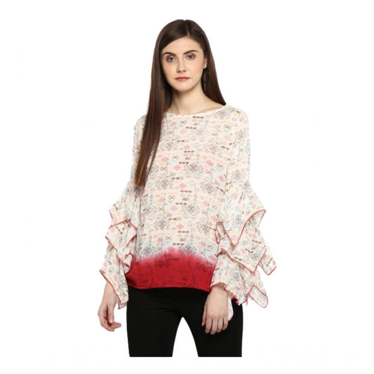 Modish Rayon Crepe Printed Ruffle Sleeve Top