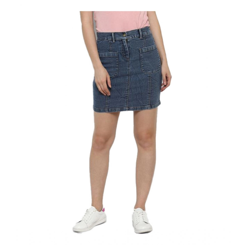 Fabulous Denim Front Pocket Buttoned Skirt