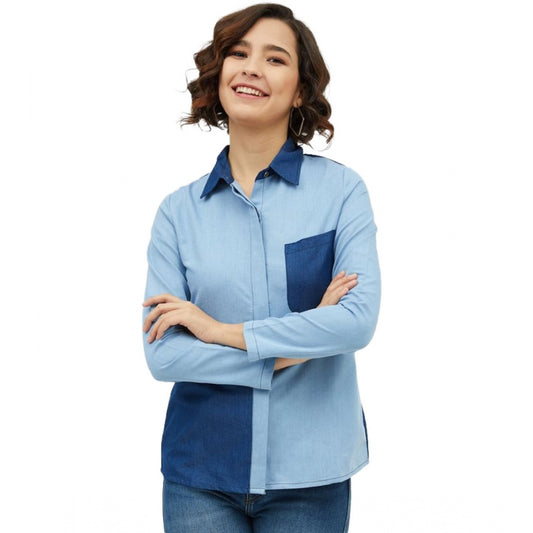 Fabulous Denim Patch Work Long Sleeves Standard Length Shirt