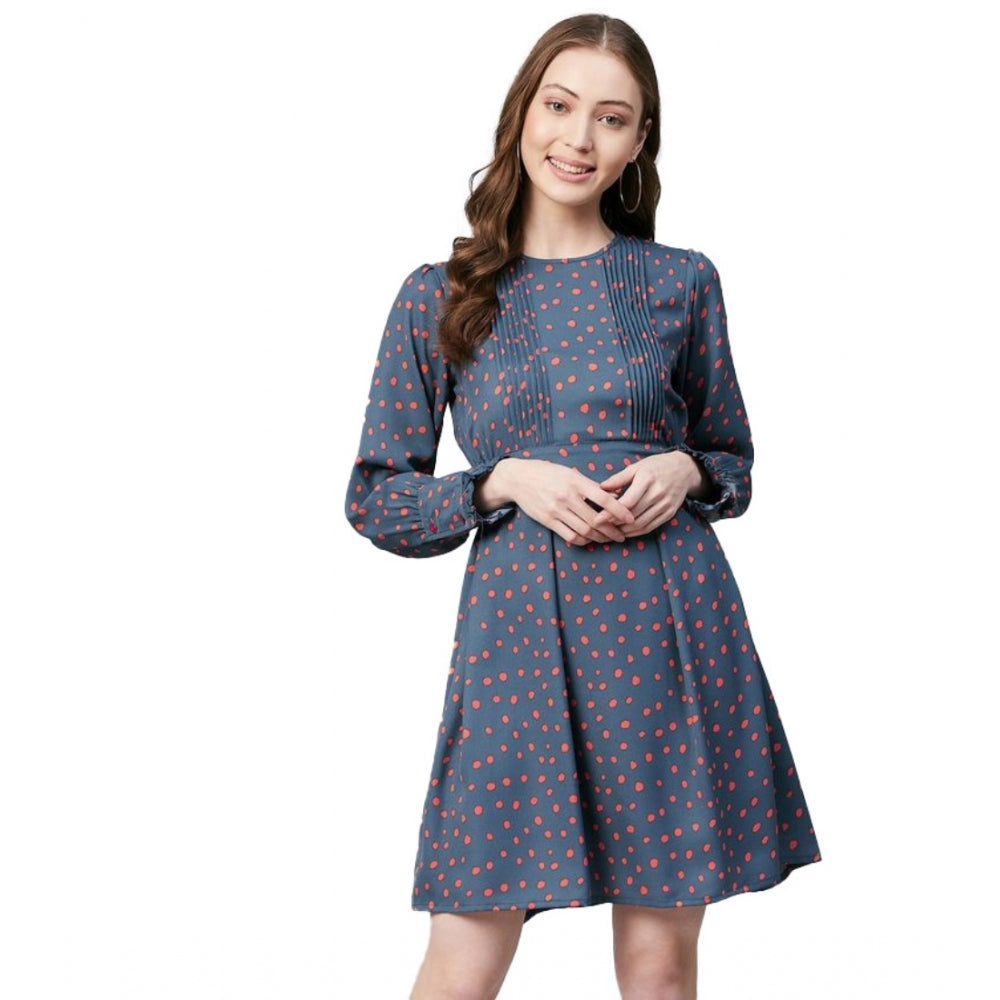 Dashing Polyester Polka Long Sleeves Above Knee Dress