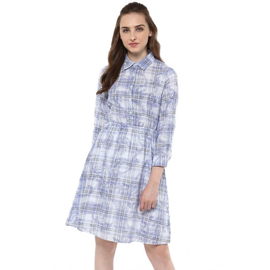 Fantastic Cotton Checkered Roll Up Sleeve Above Knee Dress