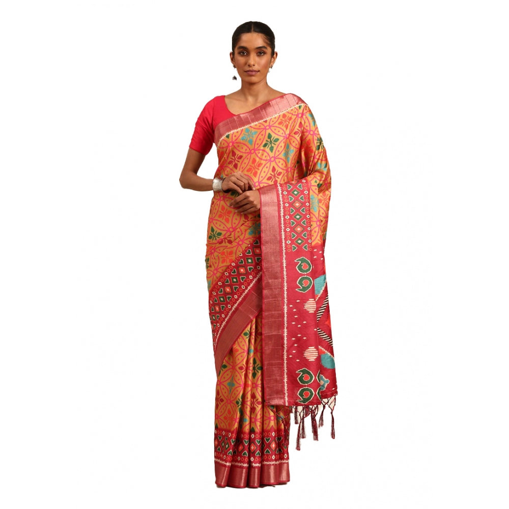 Snazzy Cotton Printed Saree With Blouse Piece