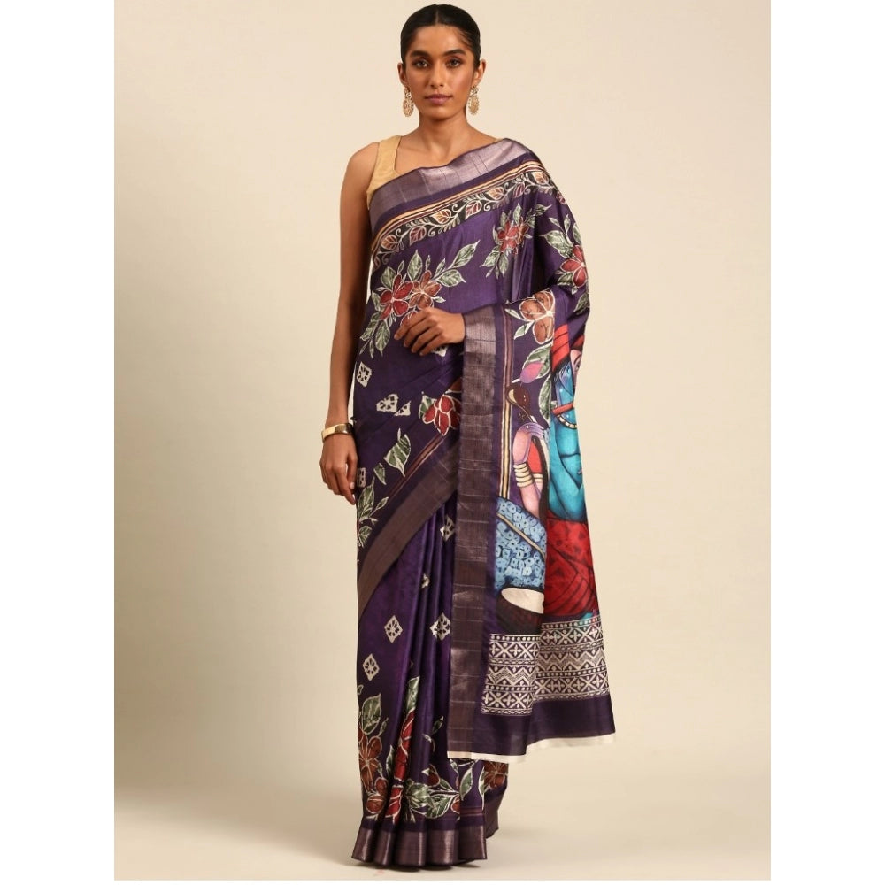 Glamorous Cotton Printed Saree With Blouse Piece