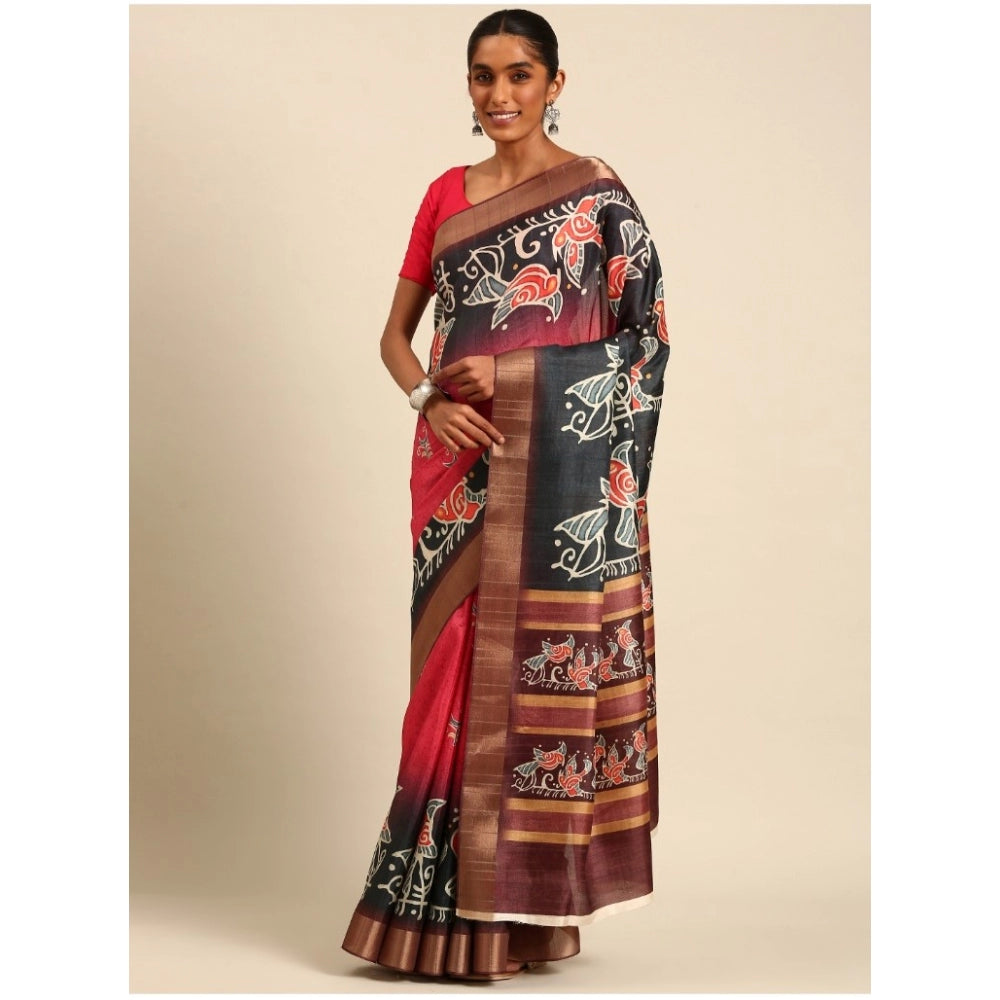 Glamorous Cotton Printed Saree With Blouse Piece