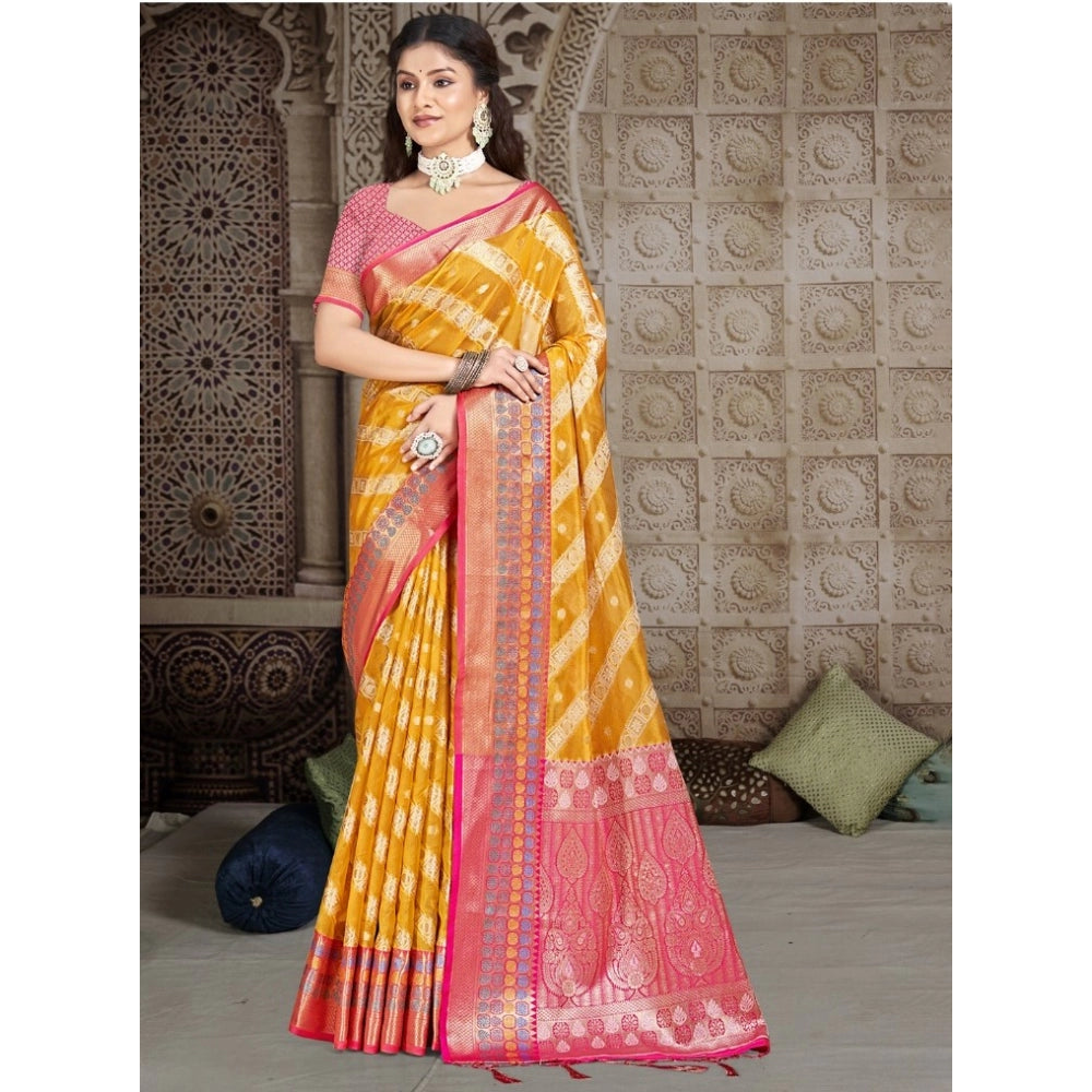 Partywear Silk Woven Design Saree With Blouse Piece