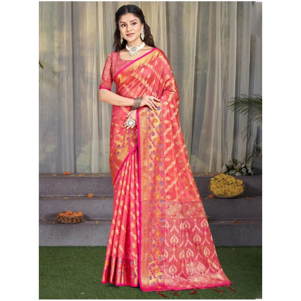 Partywear Silk Woven Design Saree With Blouse Piece