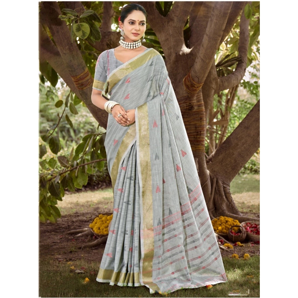 Jaunty Cotton Printed Saree With Blouse Piece