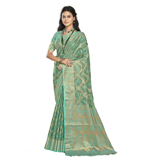 Feminine Organza Woven Design Saree With Blouse Piece