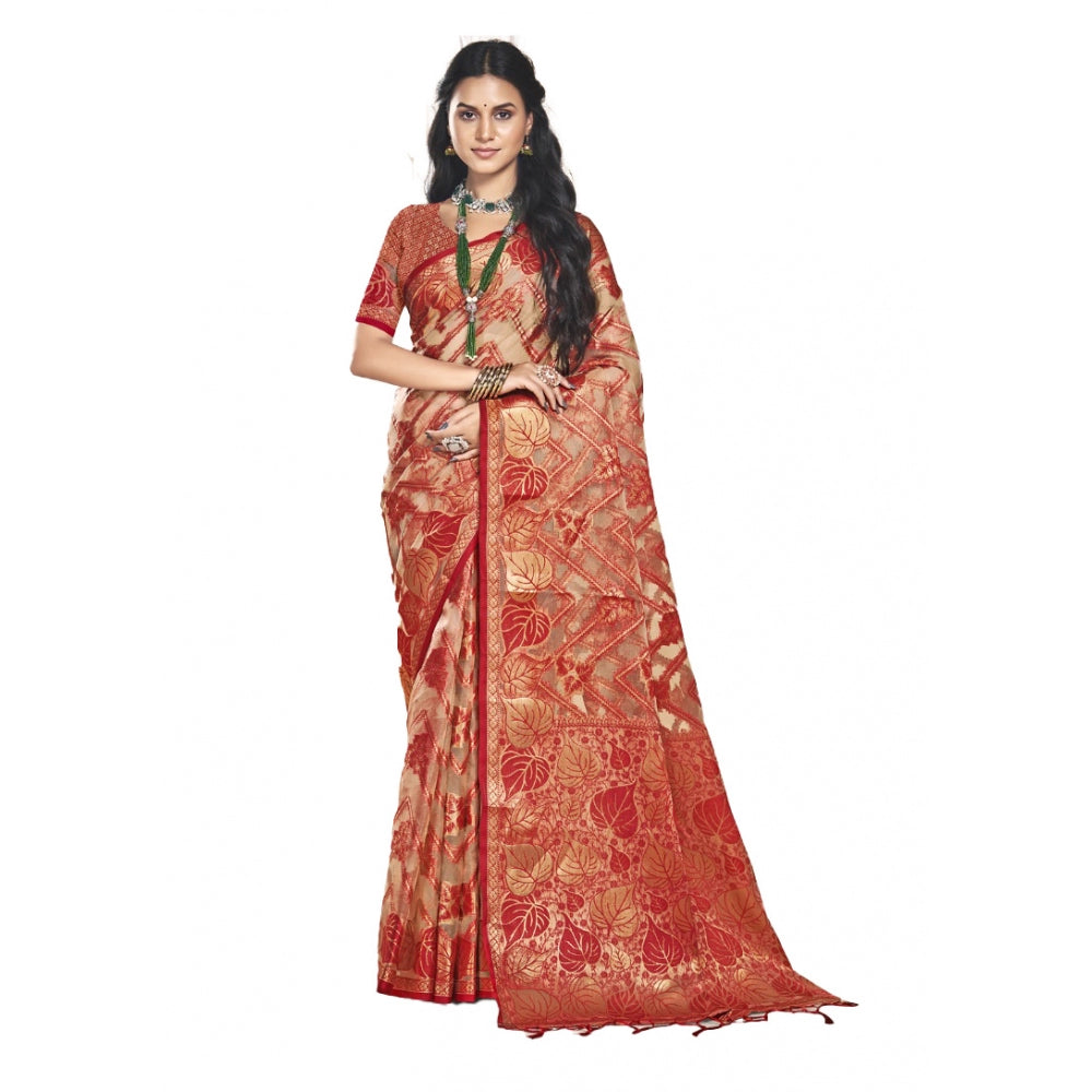 Urbane Organza Woven Design Saree With Blouse Piece