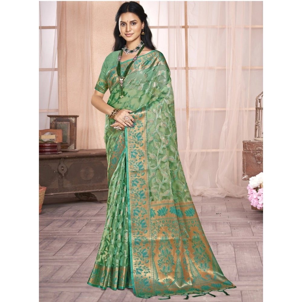 Feminine Organza Woven Design Saree With Blouse Piece