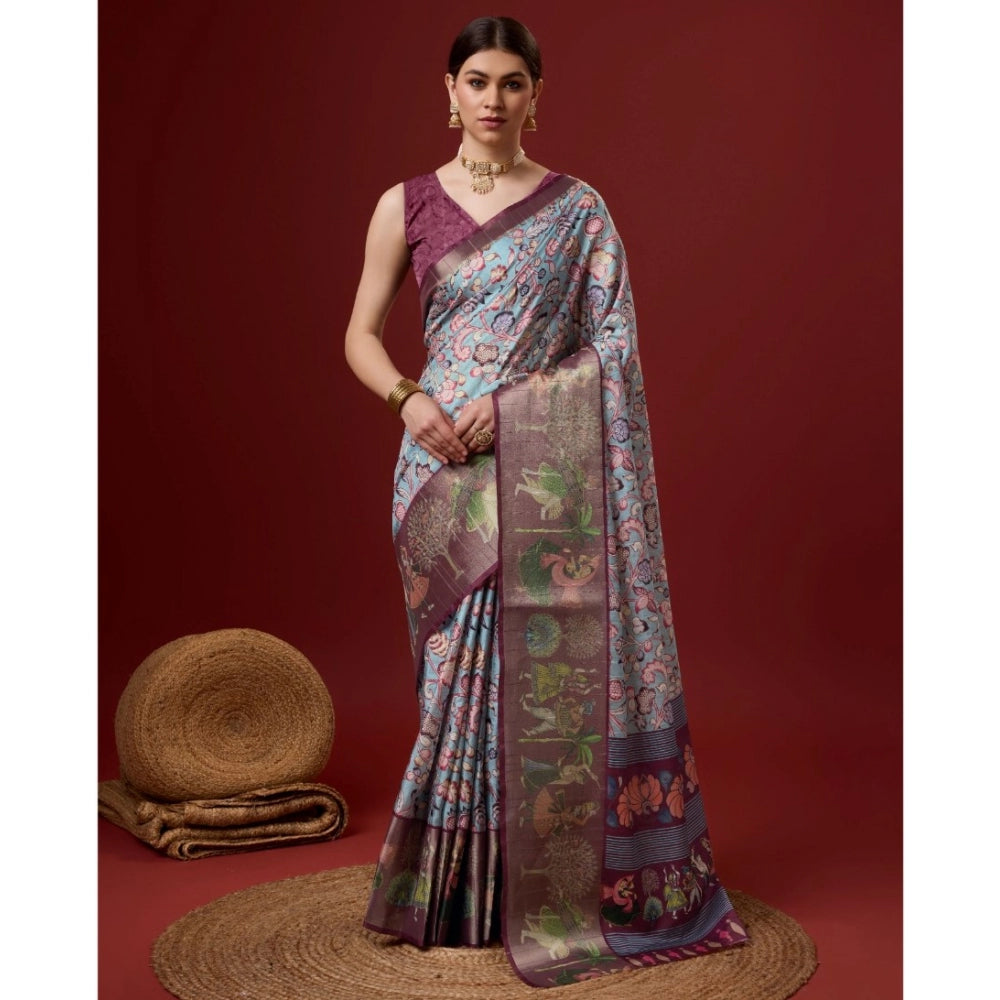 Retro Cotton Printed Saree With Blouse Piece