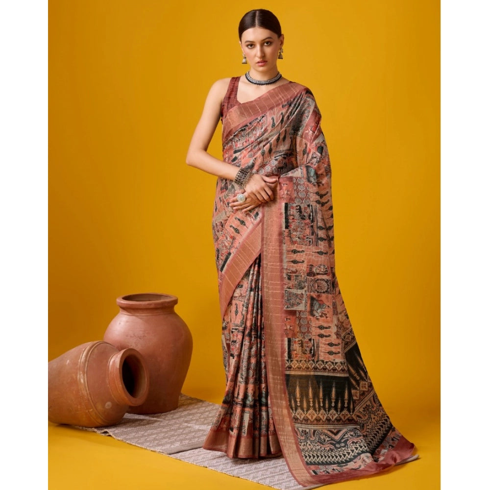 Jaunty Cotton Printed Saree With Blouse Piece