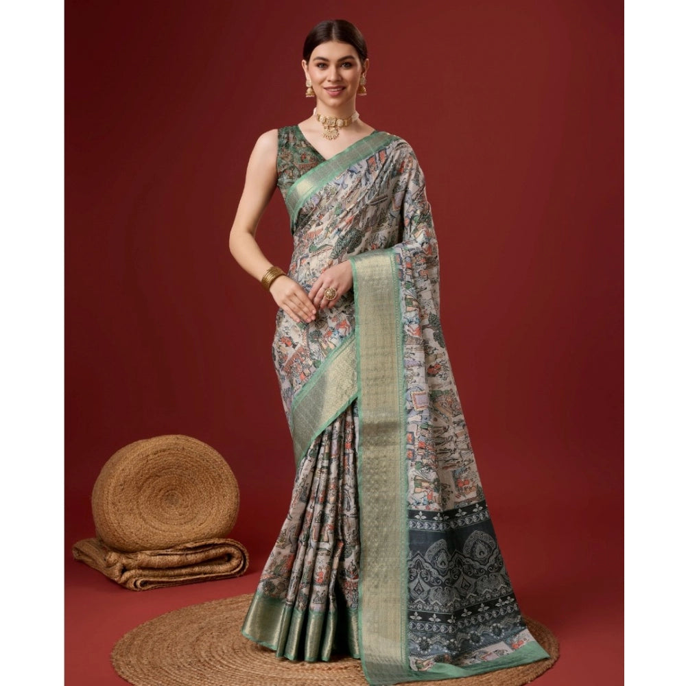 Jaunty Cotton Printed Saree With Blouse Piece